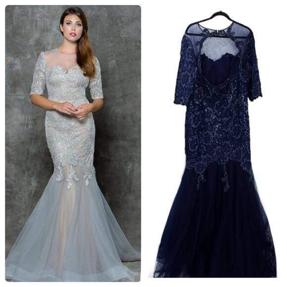Marsoni by Colors Mother Of The Bride Trumpt Lace Gown In Midnight Blue Size XL